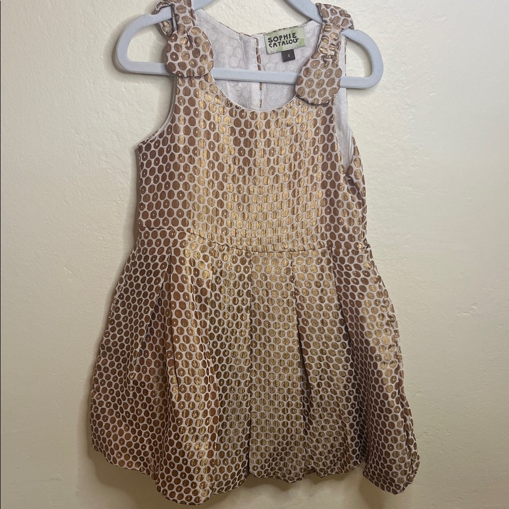 Sophie Catalou Gold Polka Dot Formal Kids Dress